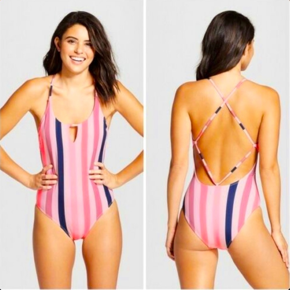 Xhilaration Pink Striped Bathing Suit